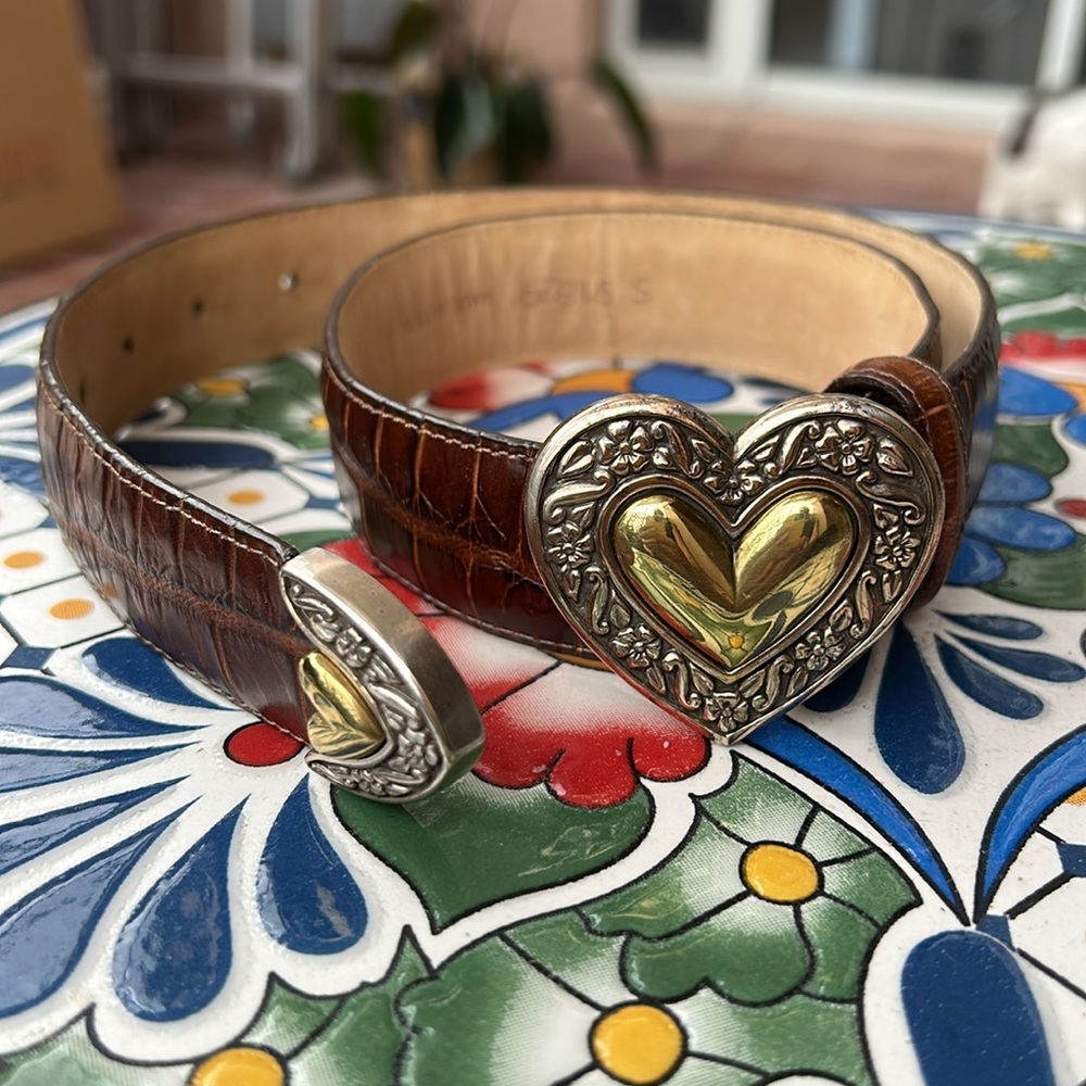 Western Croc print Brown Leather Belt with Heart Buckle size small
